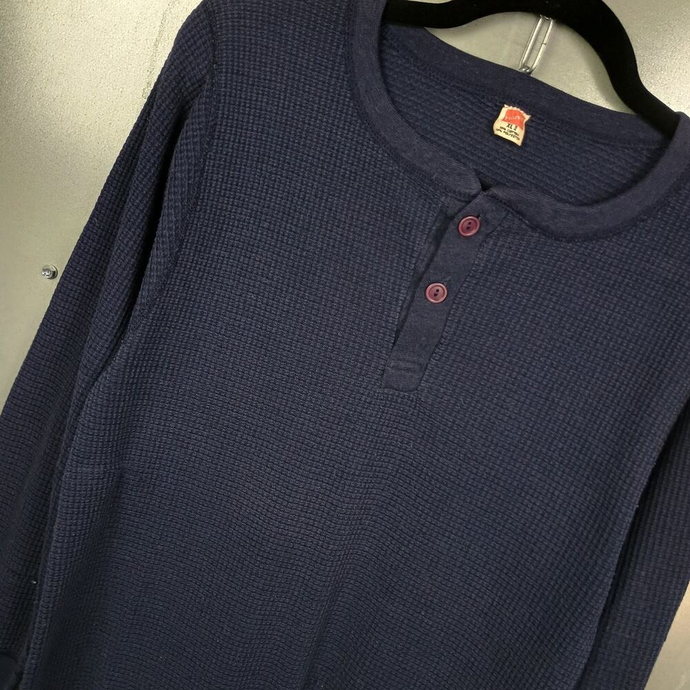Hanes Vintage 70s Waffle Thermal Long Sleeve Shirt Small Grunge Henley 80s Blue